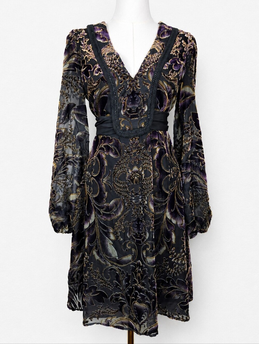 Bebe Y2K Whimsigoth Burnout Velvet Baroque Empire Mini Dress Size Small PETITE